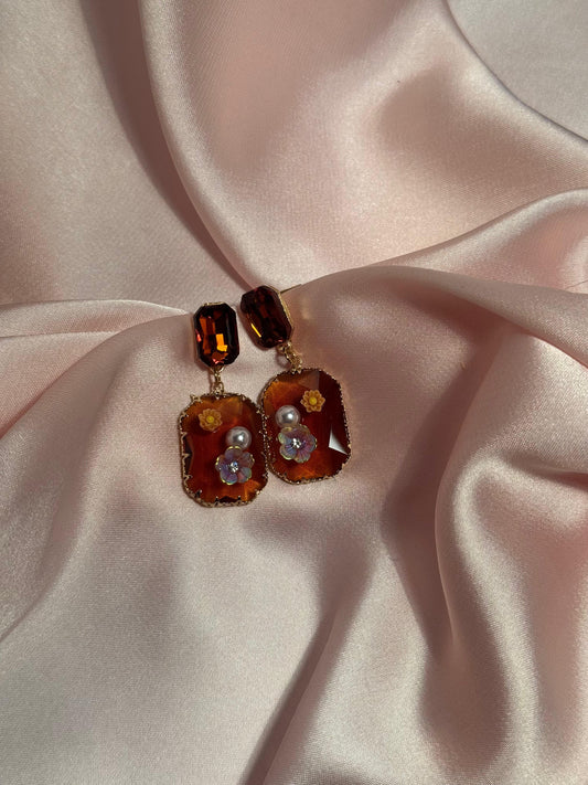 Enamel Floral Rectangle-brown