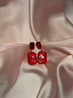 Enamel Floral Rectangle-red