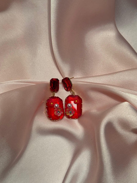 Enamel Floral Rectangle-red