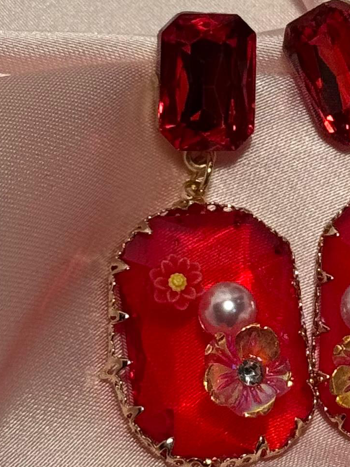 Enamel Floral Rectangle-red