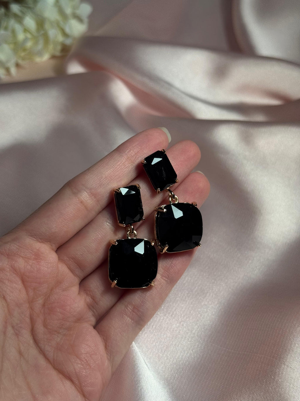 Enamel Earrings - black and gold