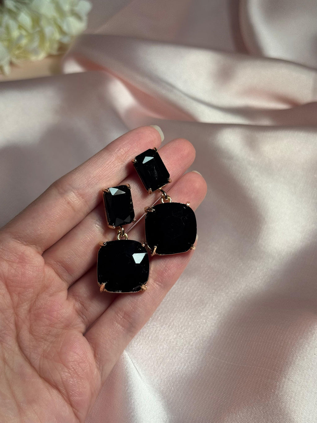 Enamel Earrings - black and gold