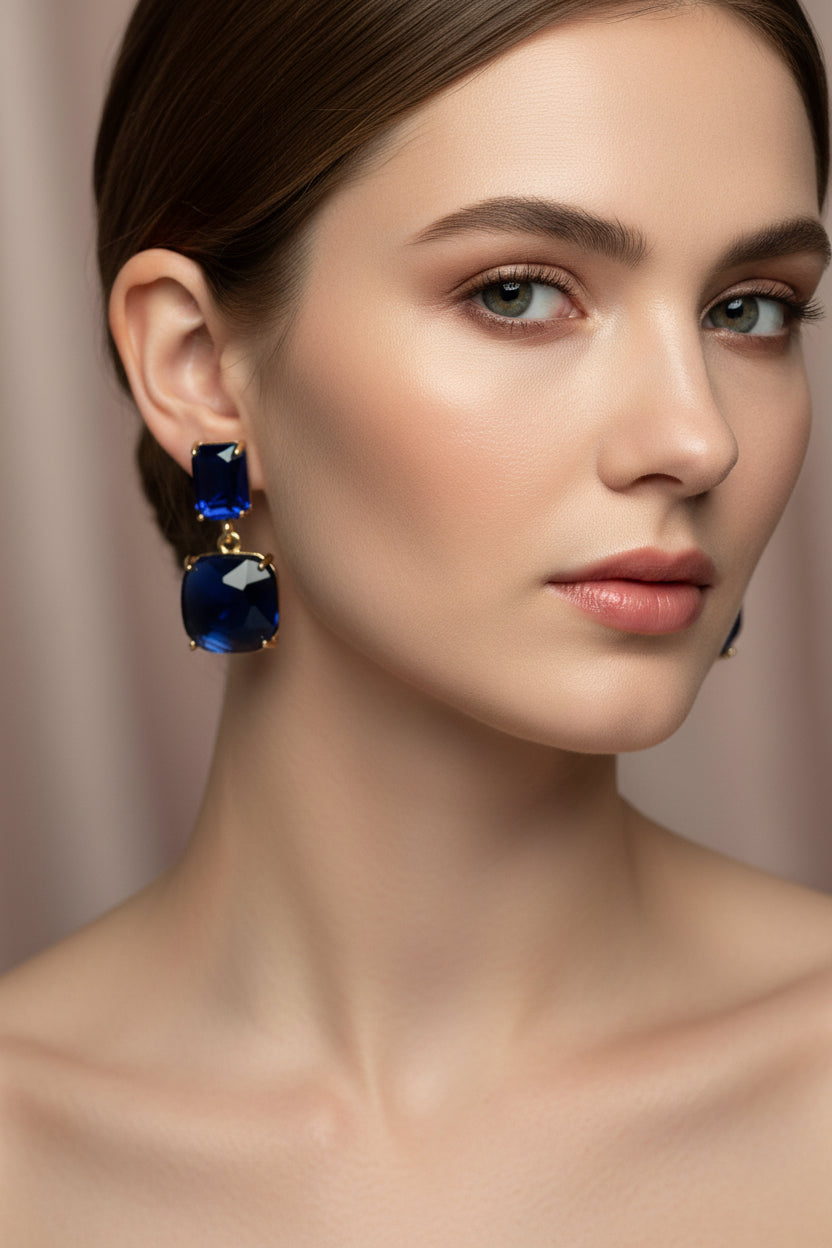 Enamel Earrings - blue gold