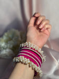 Moti and velvet set - Dark Pink