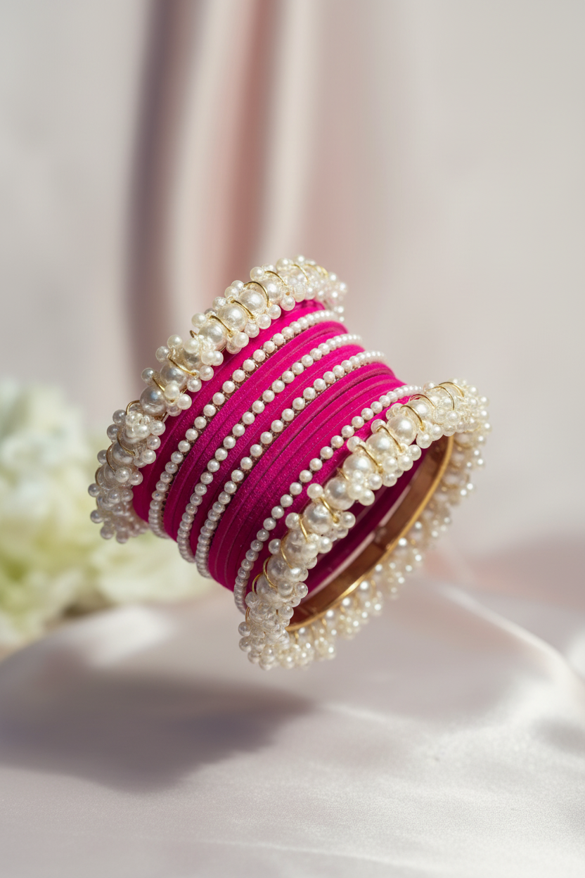 Moti and velvet set - Dark Pink