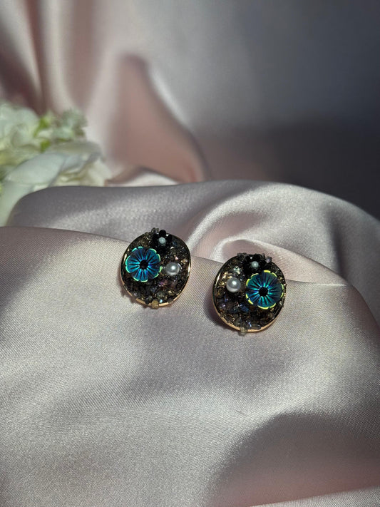 Enamel Round earrings-black