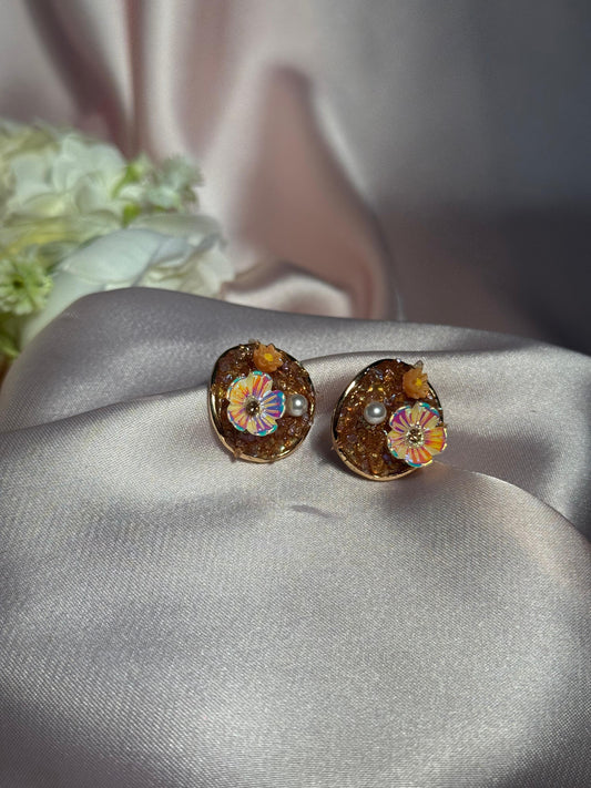 Enamel Round earrings-brown