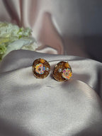 Enamel Round earrings-brown