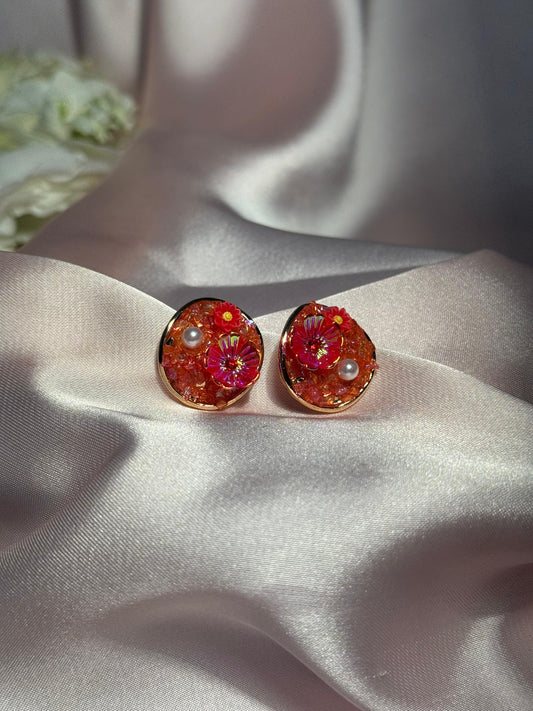 Enamel Round earrings-red