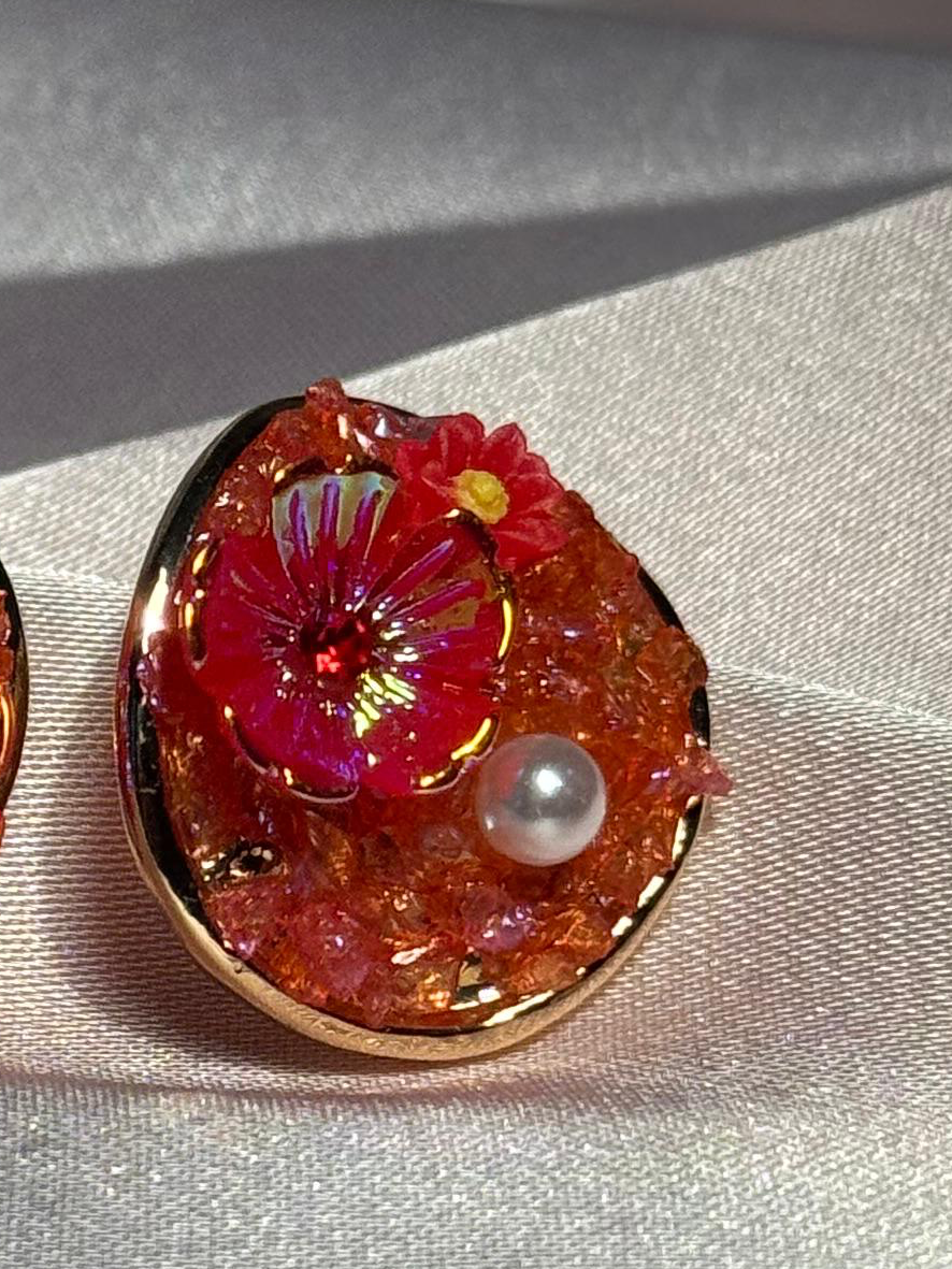 Enamel Round earrings-red