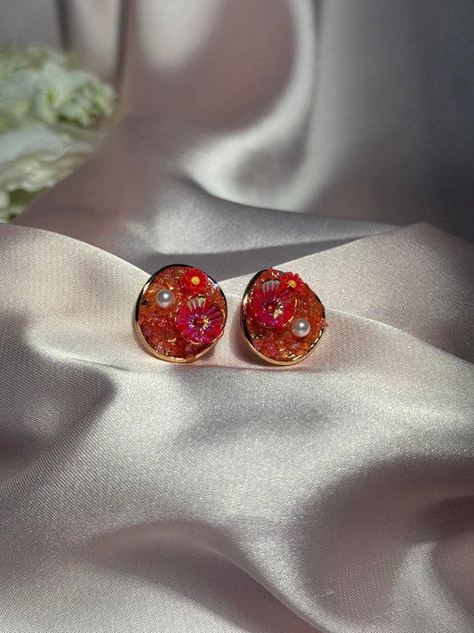 Enamel Round earrings-red