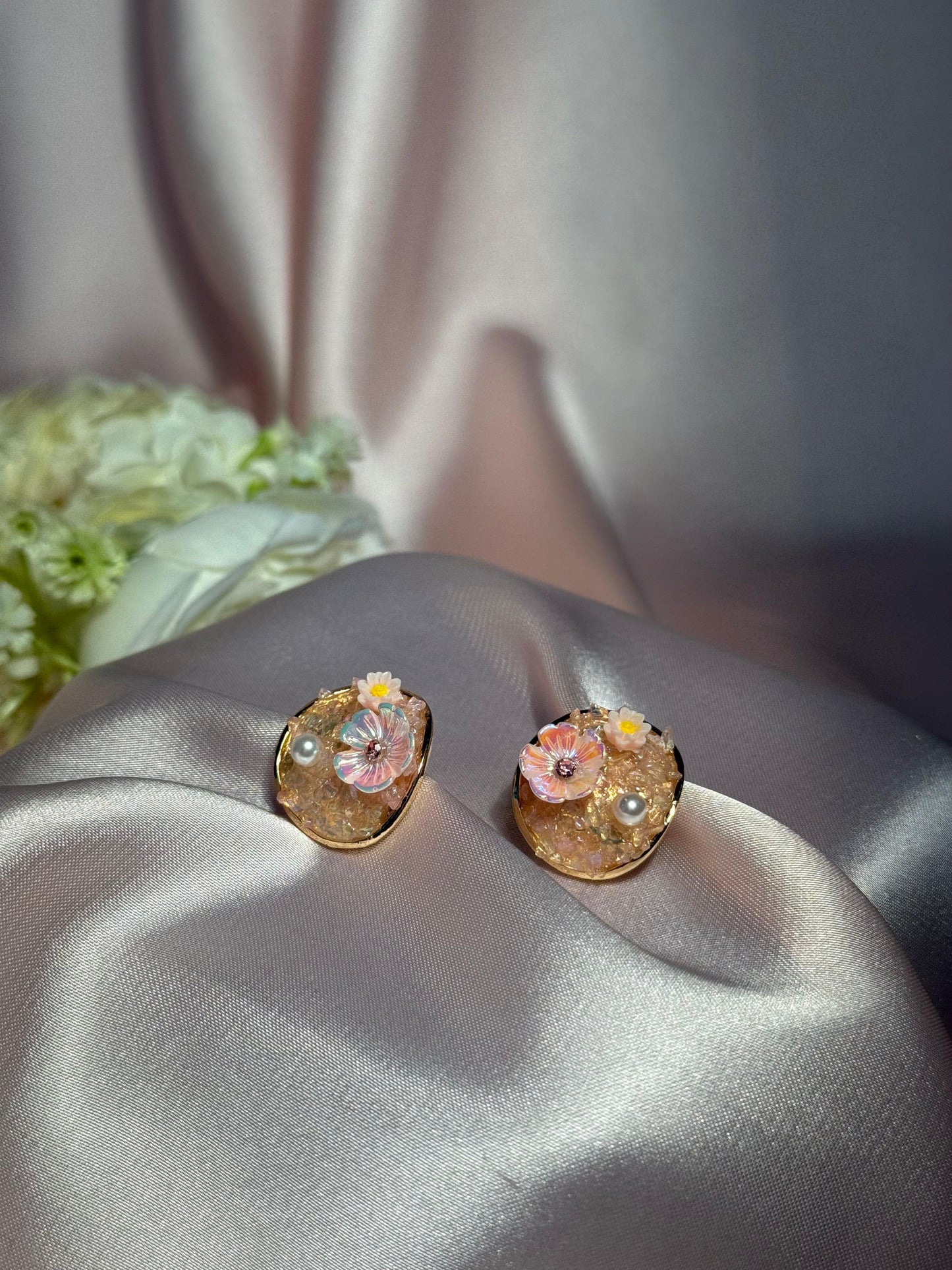 Enamel Round earrings-peach