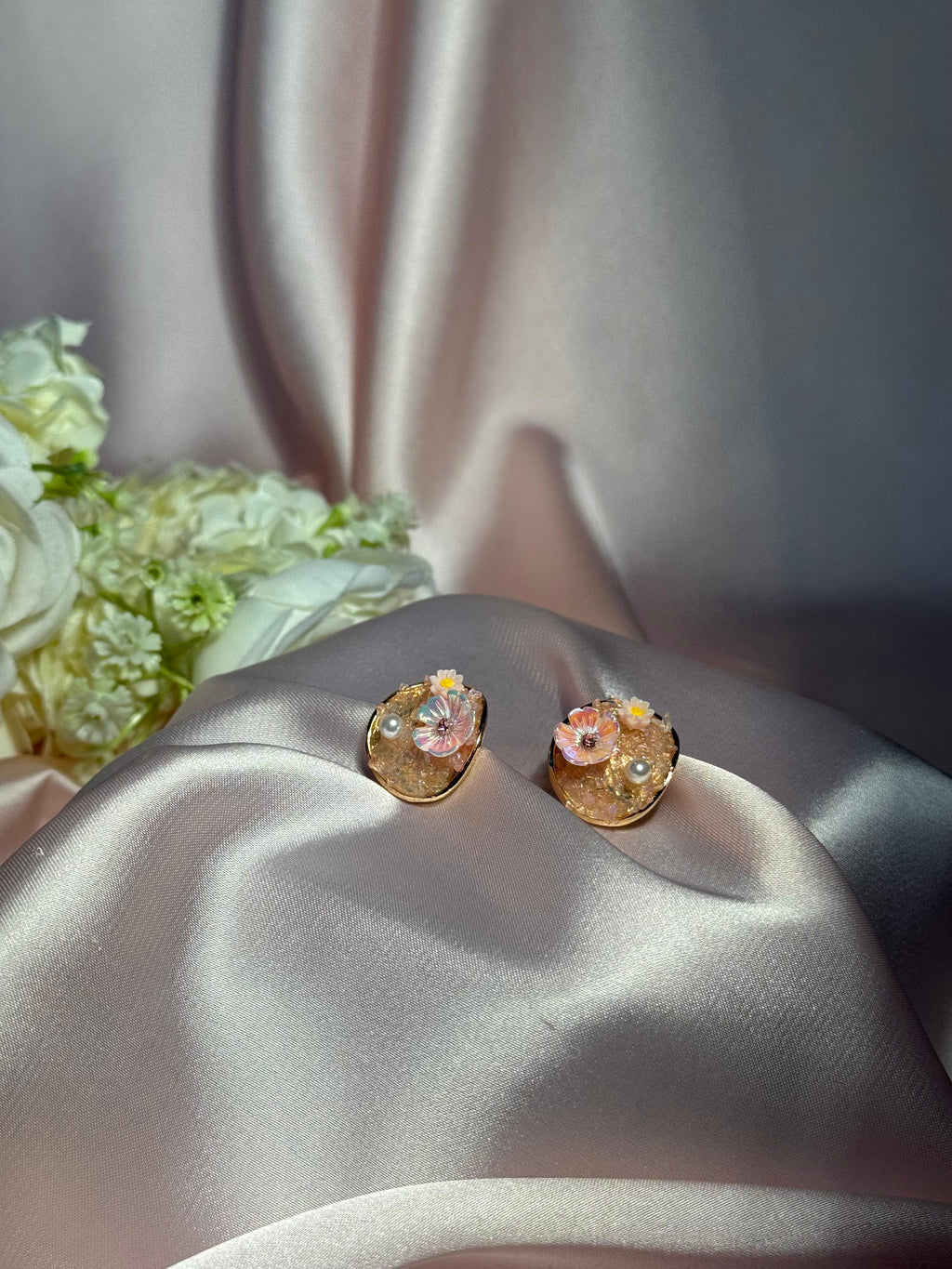 Enamel Round earrings-peach
