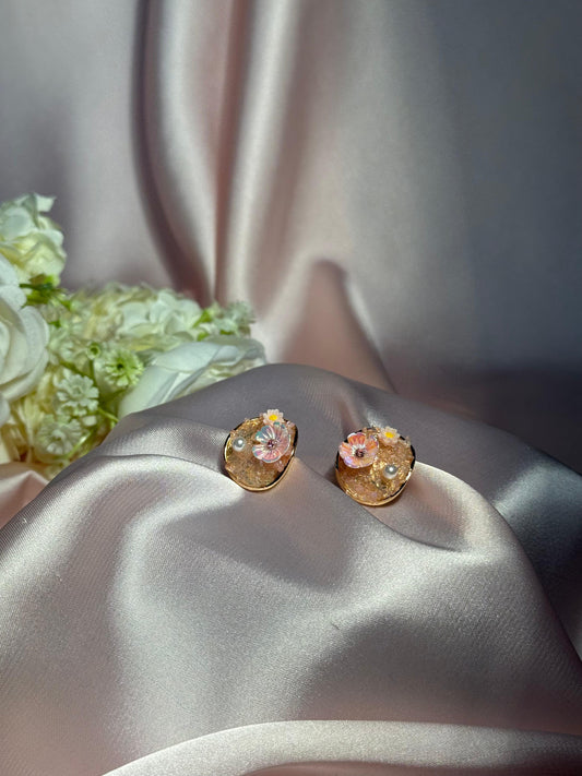 Enamel Round earrings-peach