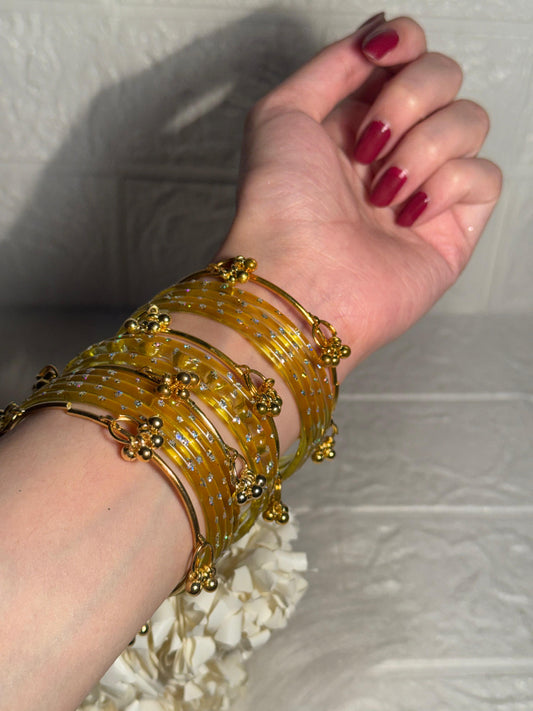 Raindrop bangle (6)yellow with Kashmiri Ghungroo Bangles- eid collection