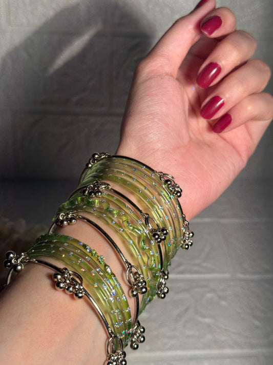 Raindrop bangle (6) green with kashmiri bangles