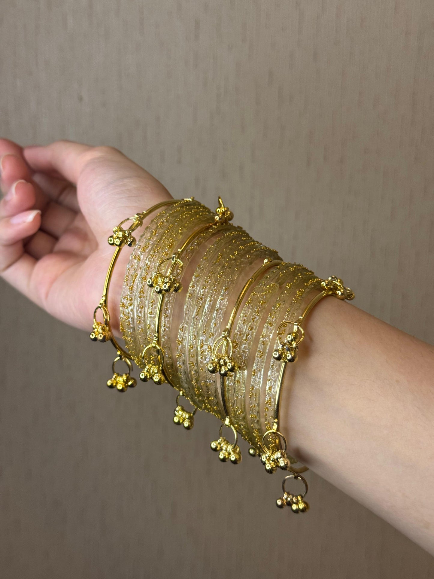 Raindrop bangle (3)- light yellow With gold kashmiri bangles