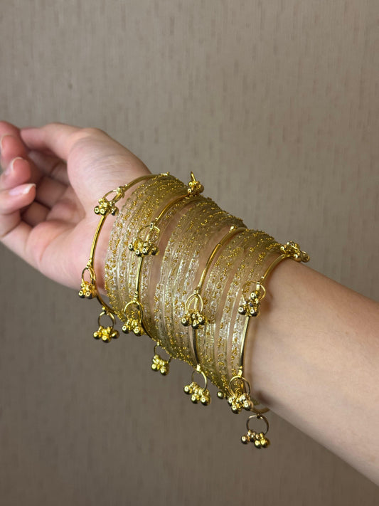 Raindrop bangle (3)- light yellow With gold kashmiri bangles