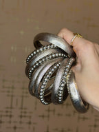 silver bangles with silver ball karay set