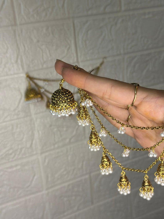 Gold jhumkay with saharay (Gold collection)