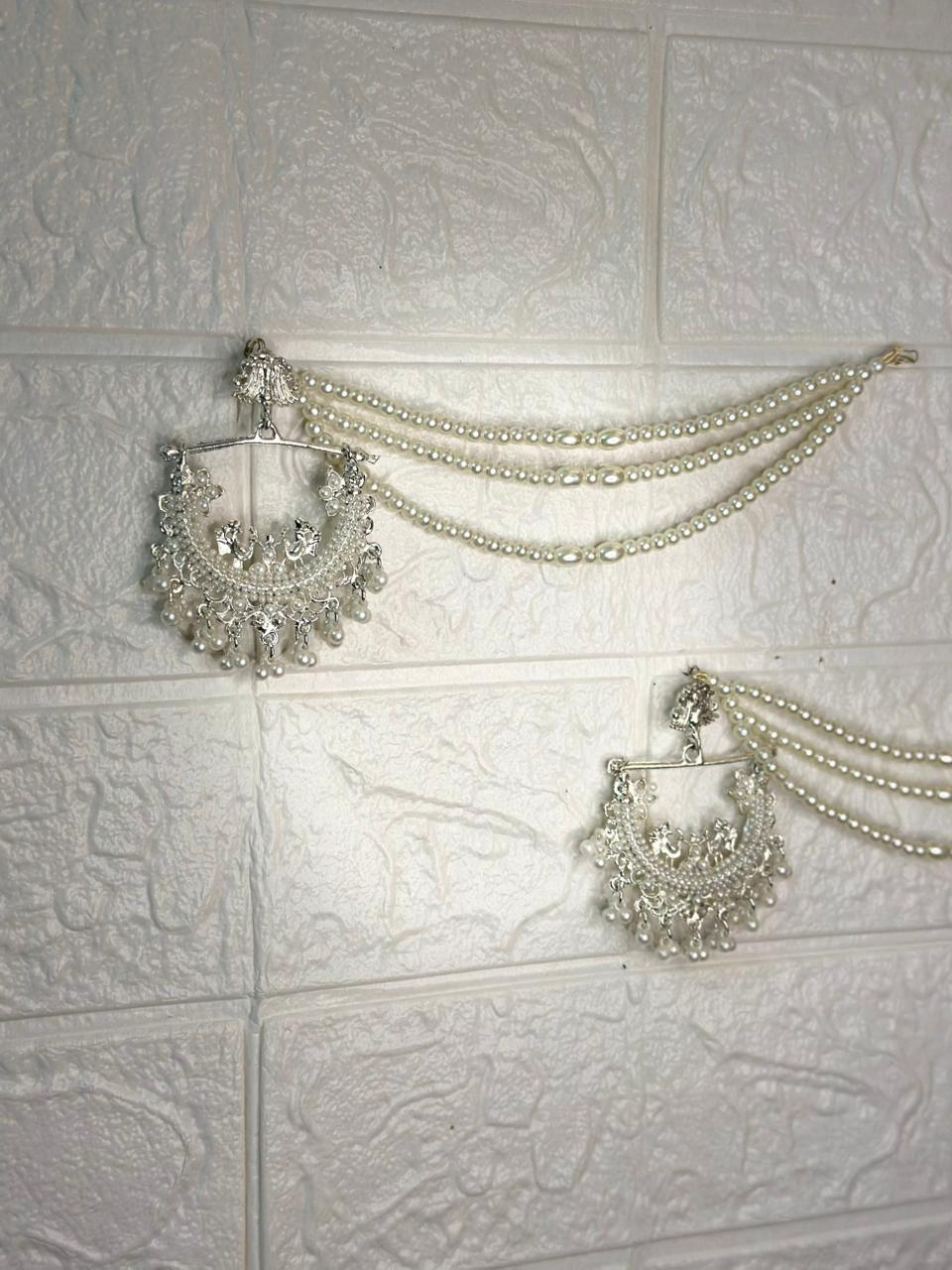 peacock earrings with white triple sahary