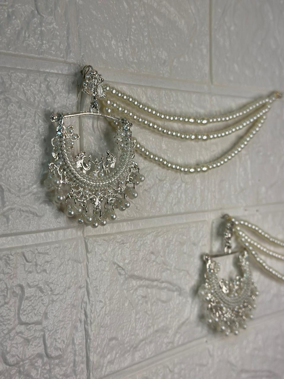 peacock earrings with white triple sahary