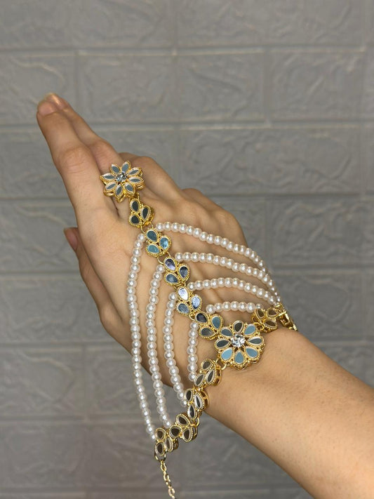 4 layers moti hath phool white and gold