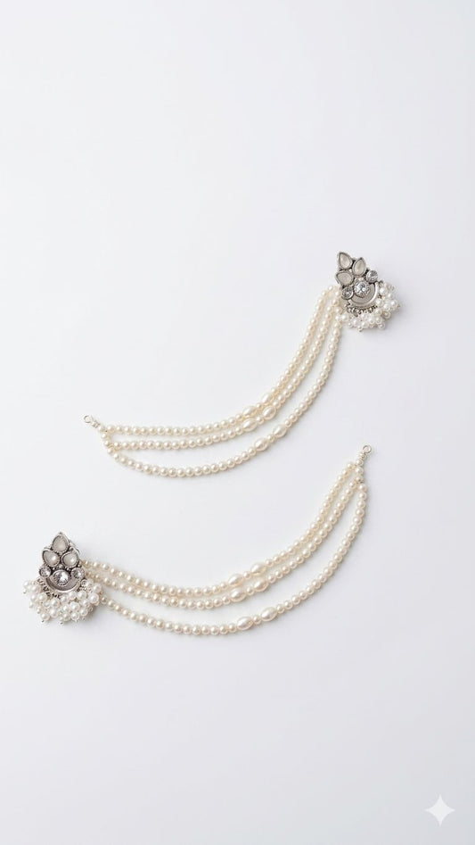 Nazakat White earrings with Tripple saharay