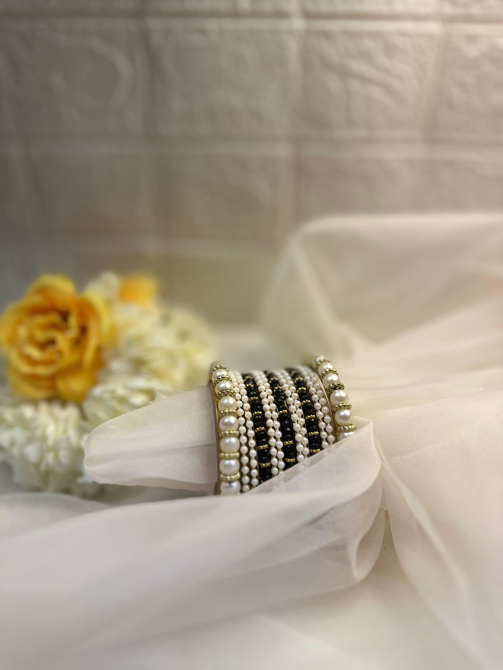 Moti Bangles (Black and Gold)