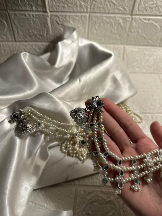 Chiriya Katoori Jhumki (Silver and Black) with saharay