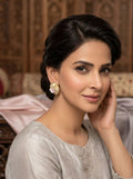 Enamel Round earrings-beige