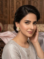 Enamel Round earrings-beige