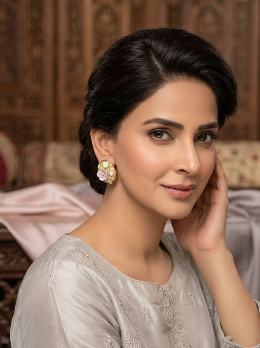 Enamel Round earrings-beige