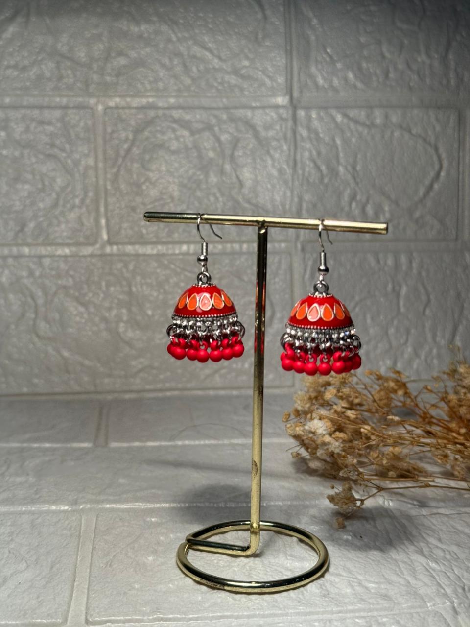 Maya Ali Silver Jhumki (Red and Orange)