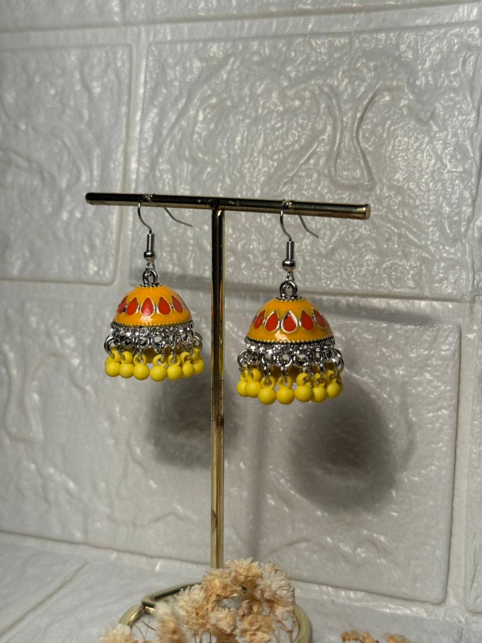 Maya Ali Silver Jhumki (Yellow and Orange)