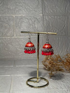 Maya Ali Silver Jhumki (Red and Orange)