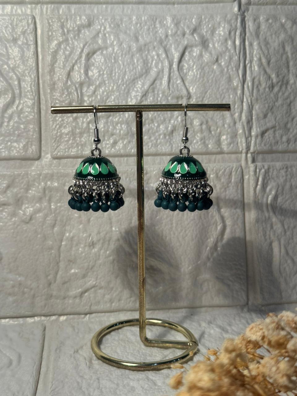 Maya Ali Silver Jhumki (Green)