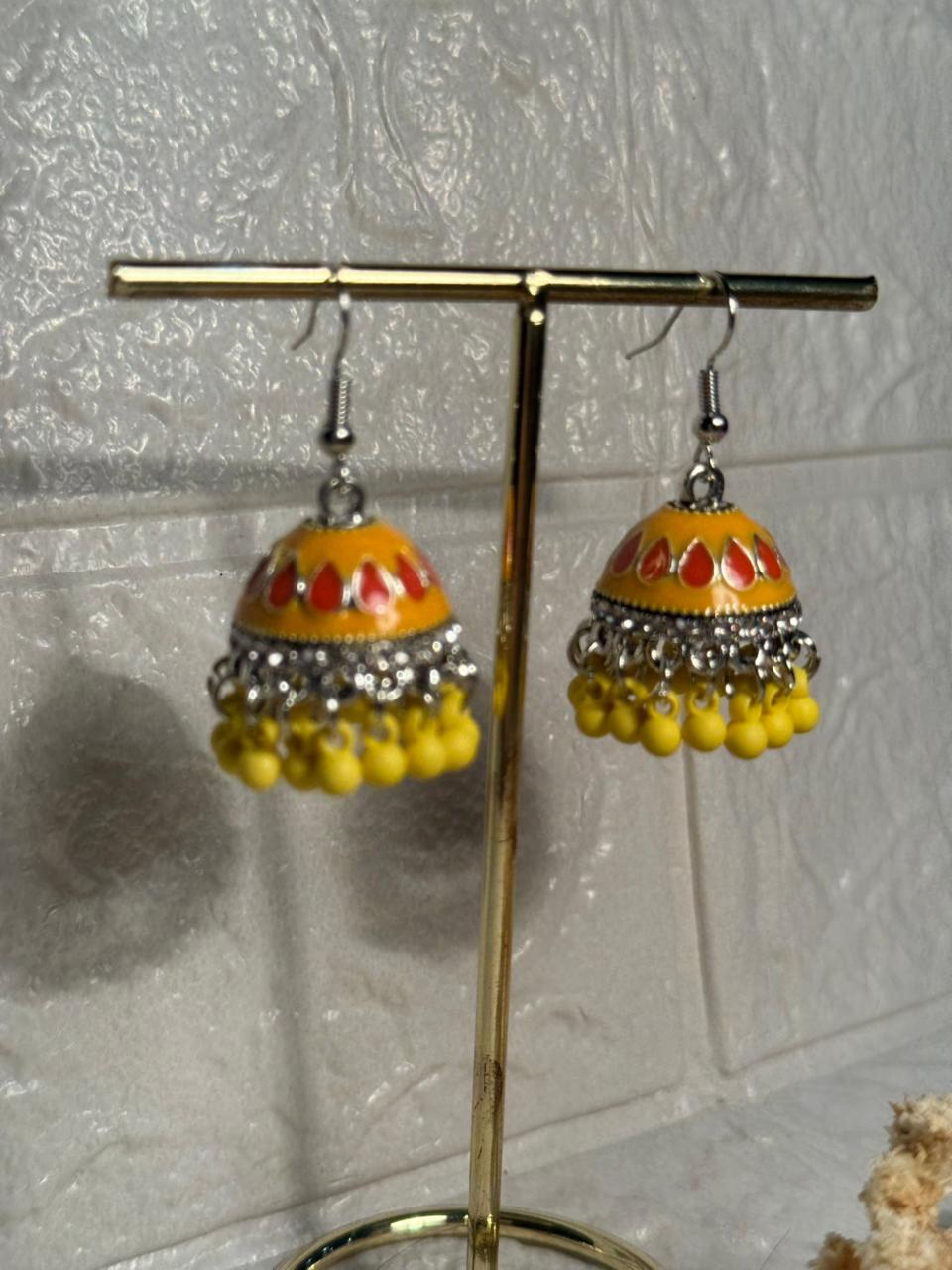 Maya Ali Silver Jhumki (Yellow and Orange)