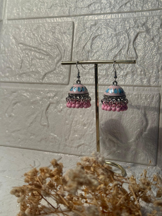 Maya Ali Silver Jhumki (Pink and Blue)