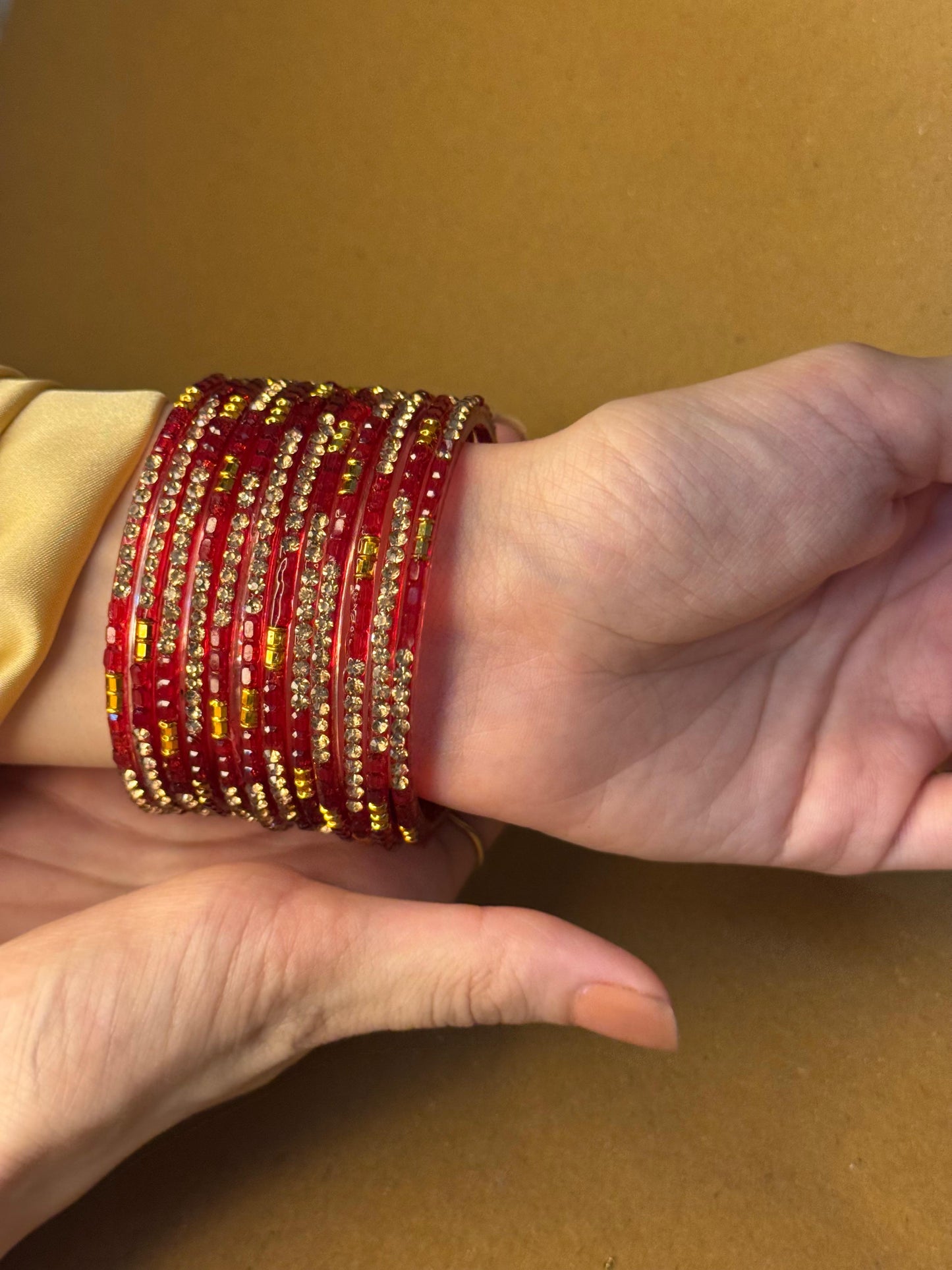 Raindrop bangles (nageena) - red and gold