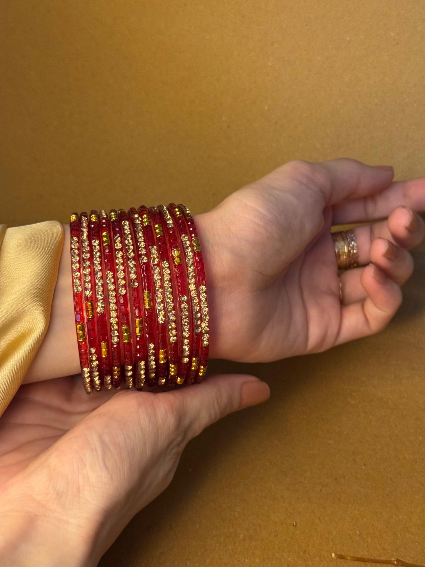 Raindrop bangles (nageena) - red and gold