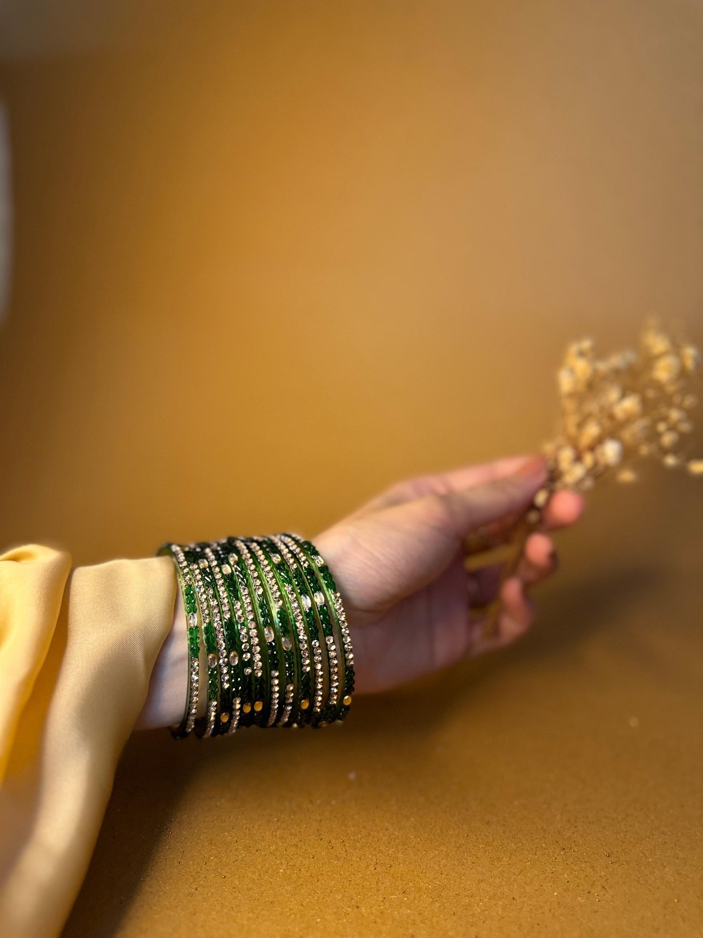 Raindrop bangles (nageena) - bottle green