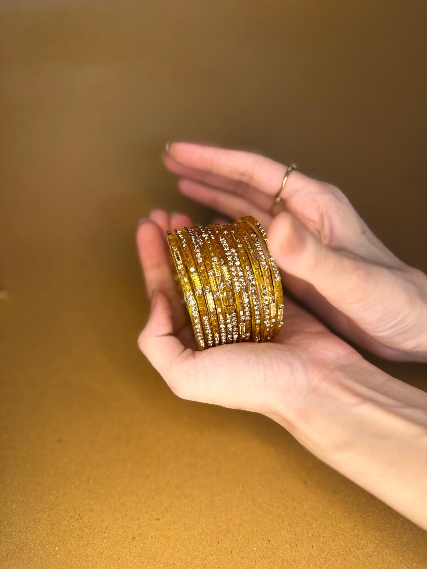 Raindrop bangles (nageena)- yellow beaded