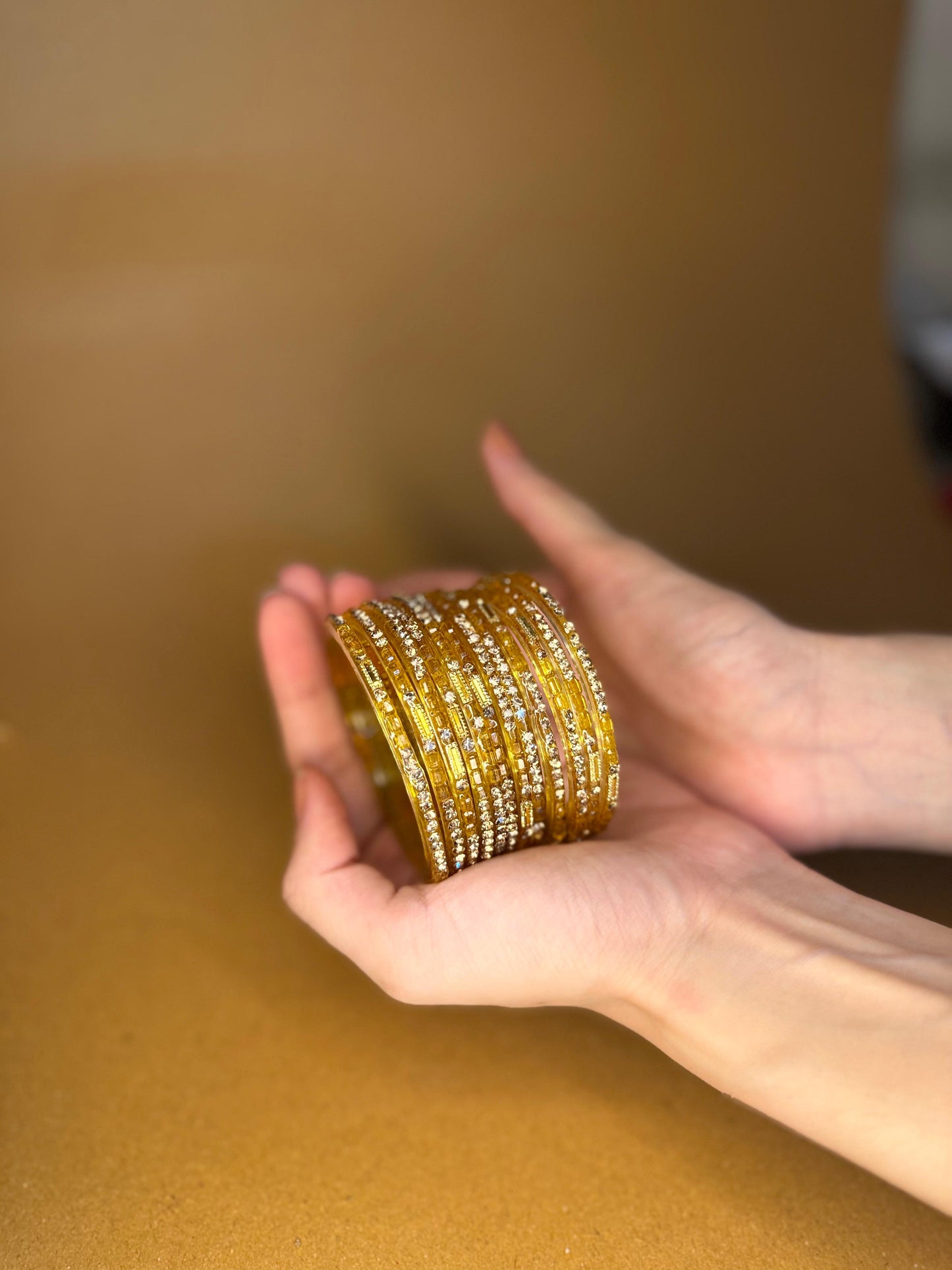 Raindrop bangles (nageena)- yellow beaded
