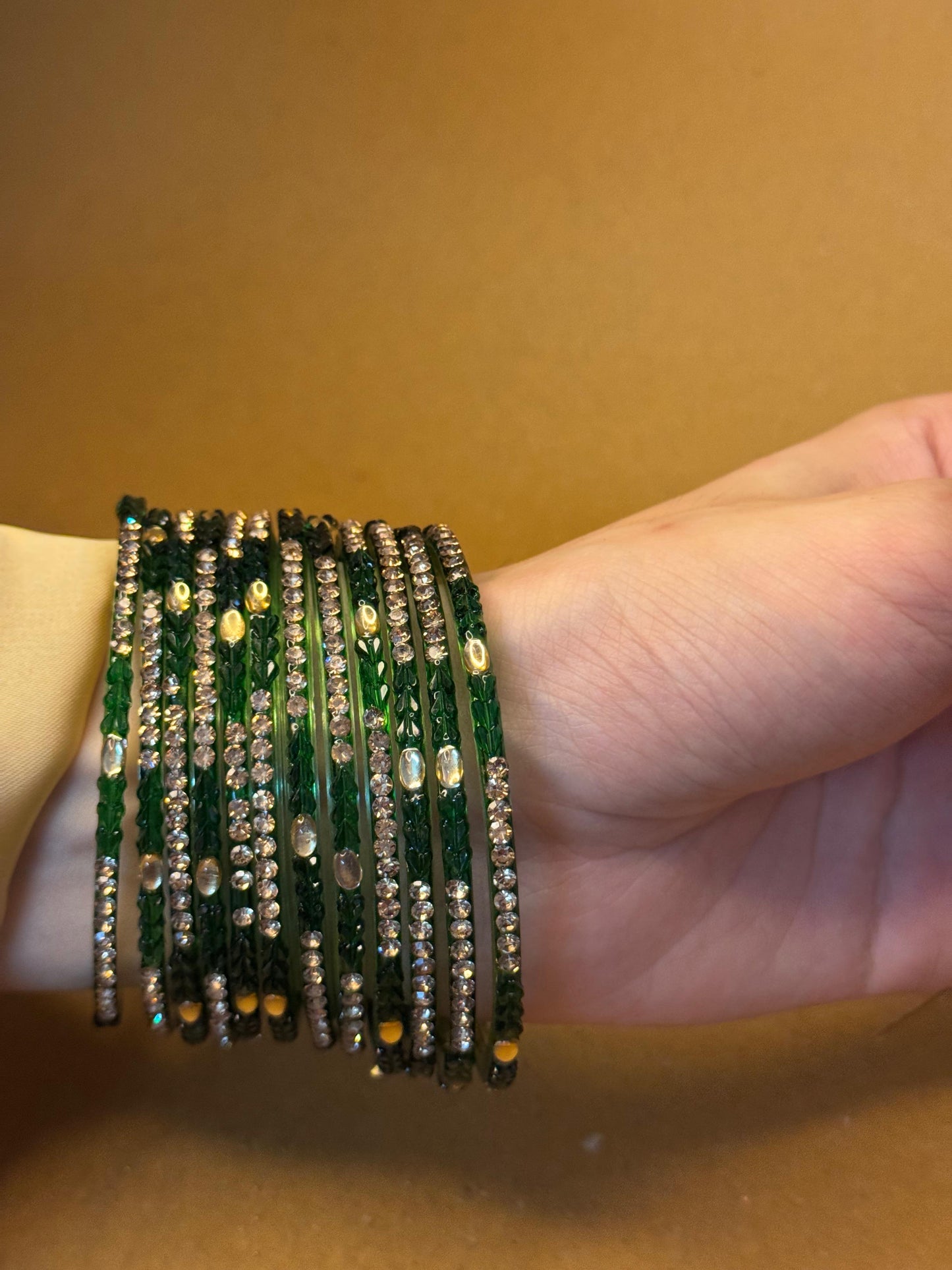 Raindrop bangles (nageena) - bottle green