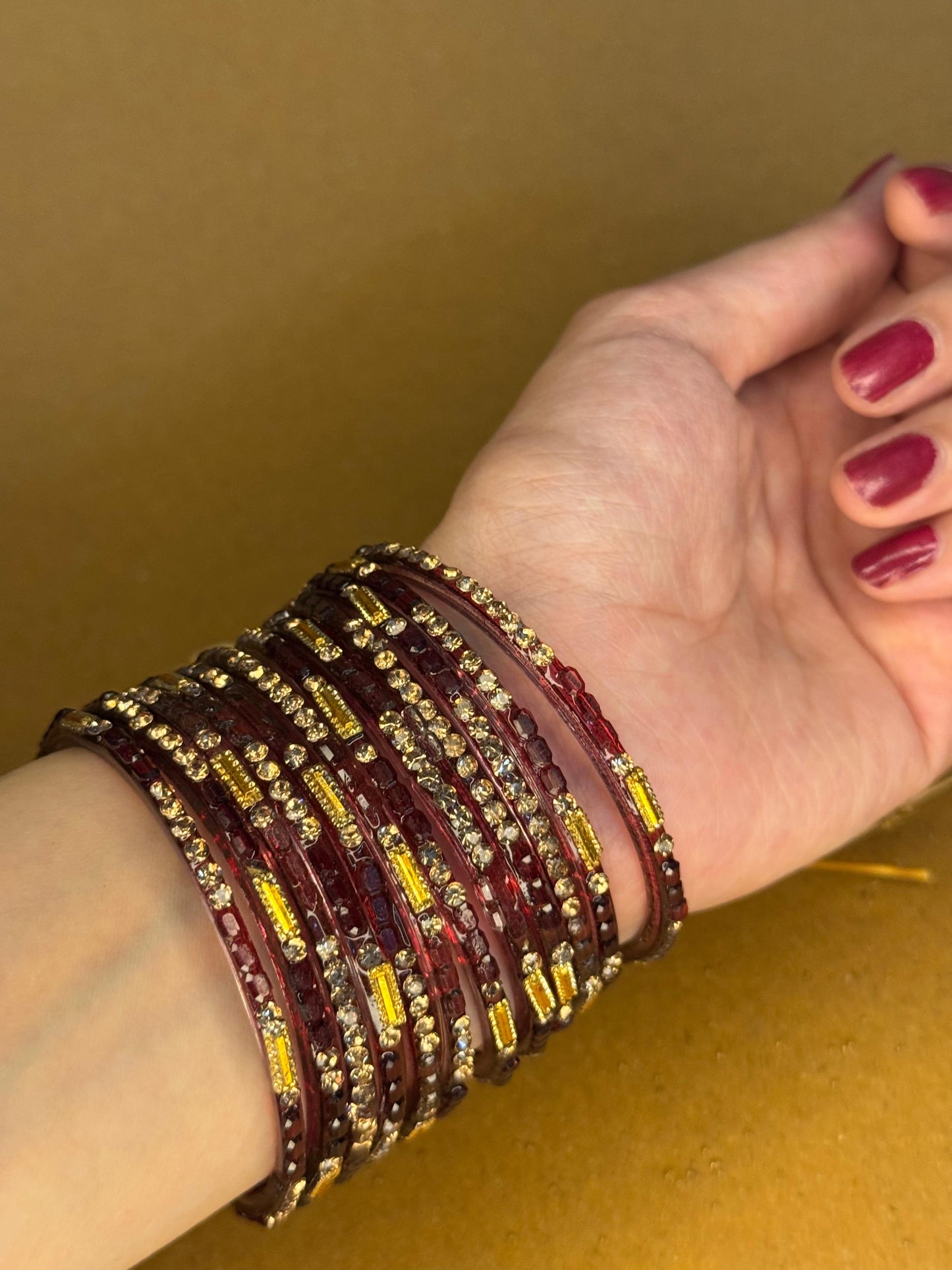 Raindrop bangles (nageena)- wine beaded