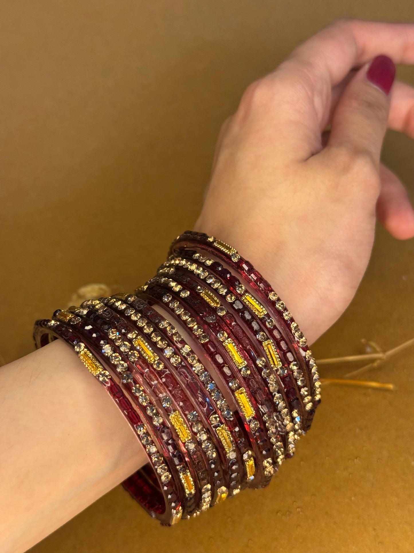 Raindrop bangles (nageena)- wine beaded