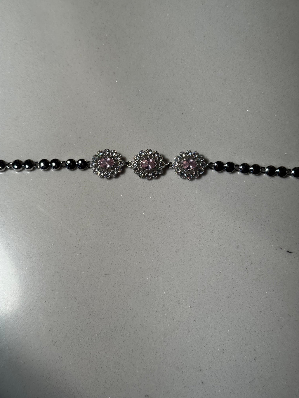 Trio floral bracelet silver and pink