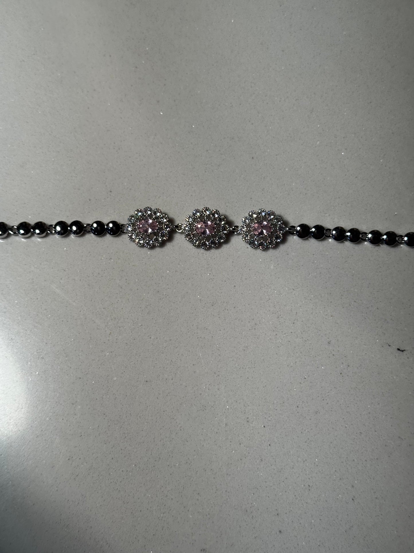 Trio floral bracelet silver and pink