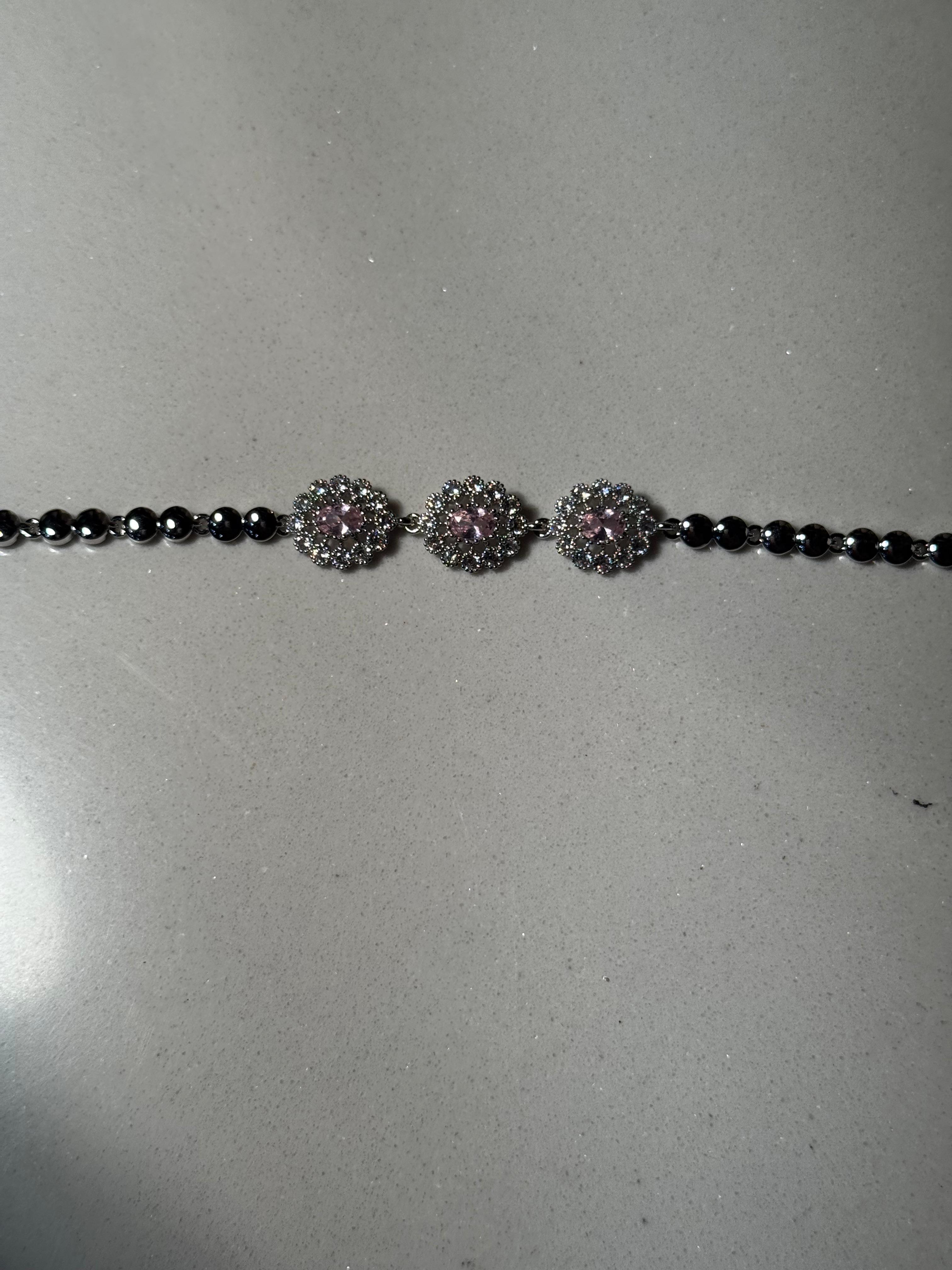 Trio floral bracelet silver and pink